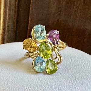 estate vintage multistage topaz amethyst citrine peridot 10k  yellow gold ring
